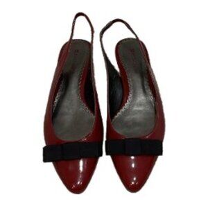 Naturalizer VINTAGE Burgundy Sling Back Kitten Heel Pumps With Black Bow - NWOT